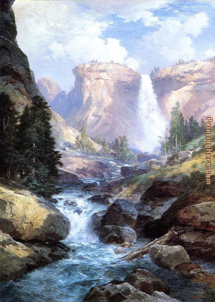 Waterfall in Yosemite painting - Thomas Moran Waterfall in Yosemite art painting